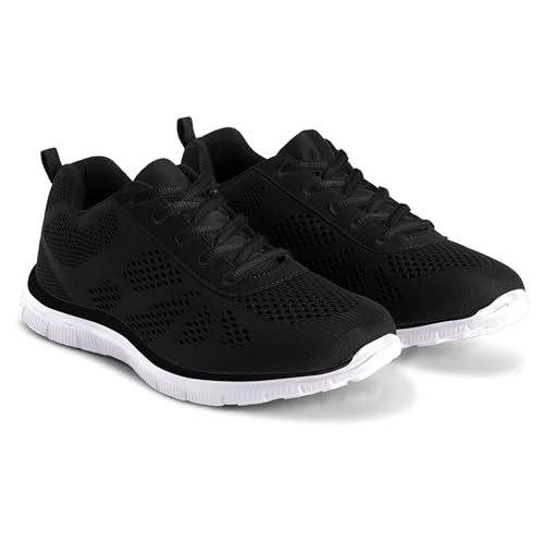 Get Fit Men’s Lace-Up Running Trainers - Lightweight Breathable Mesh Sports Shoes with Cushioned Sole - Comfortable Athletic Sneakers for Gym, Jogging & Everyday Wear - Black/White - 10