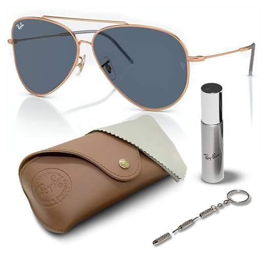 Ray-Ban Óculos de sol RBR0101S AVIATOR REVERSE em forma de piloto com kit oficial de óculos, Armação de ouro rosa polido | Lente azul, 62 mm