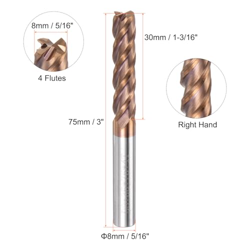 Image of HARFINGTON 5pcs Carbide Square End Mills 8mm (5 /16 inch) Dia 8mm (5 /16 inch) Shank 75mm (3 inch) Extra Long HRC55 TiSiN Coated Micro-Grain Tungsten Carbide 4 Flutes Milling Bit Cutter