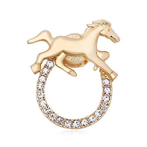 Image of Horse Lucky Horseshoe Magnetic Brooch Eyeglass Holder 3 Tone