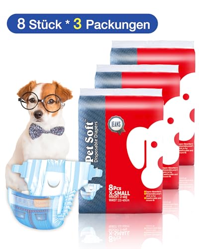 Pet Soft Hundewindeln für Hündinnen, 24 Stück, Katzenwindeln, Welpenwindeln, super saugfähig, Denim-Jeans-Stil