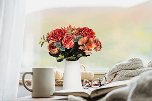 Recutms 3 Pcs Artificial Peony Flowers With Vase Floral Arrangements Silk Bulk Flowers For Home Decor Indoor Coffee Centerpiece Table Wedding Bride Bouquet Fall Decoration (Brown #TOP5