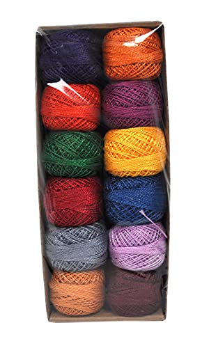 Image of Valdani Pearl Cotton Sz 8 | Gemstone Magic Solid | 12 Balls | 73 Yds /Ball | 12-Ball Collection, Hand-Dyed Egyptian Cotton, Colorfast, Size 8 (67m /73 yds, 10g ball), Non-Divisible
