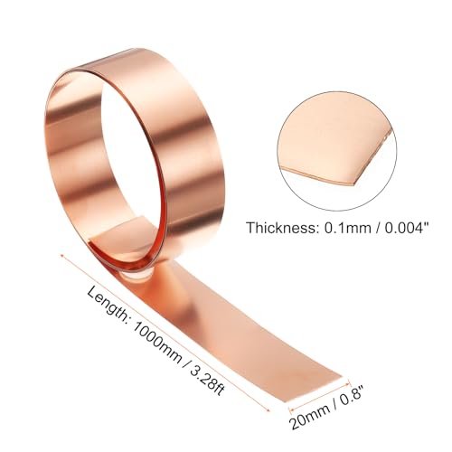 QUARKZMAN 2 Stück Kupferblechrolle 0,1 mm dickes Kupferblech 99,95% reines Kupferband wasserdichte Metallfolieplatte für den Bau von Elektronik-DIY (0,8 Breite x 3,28 ft)