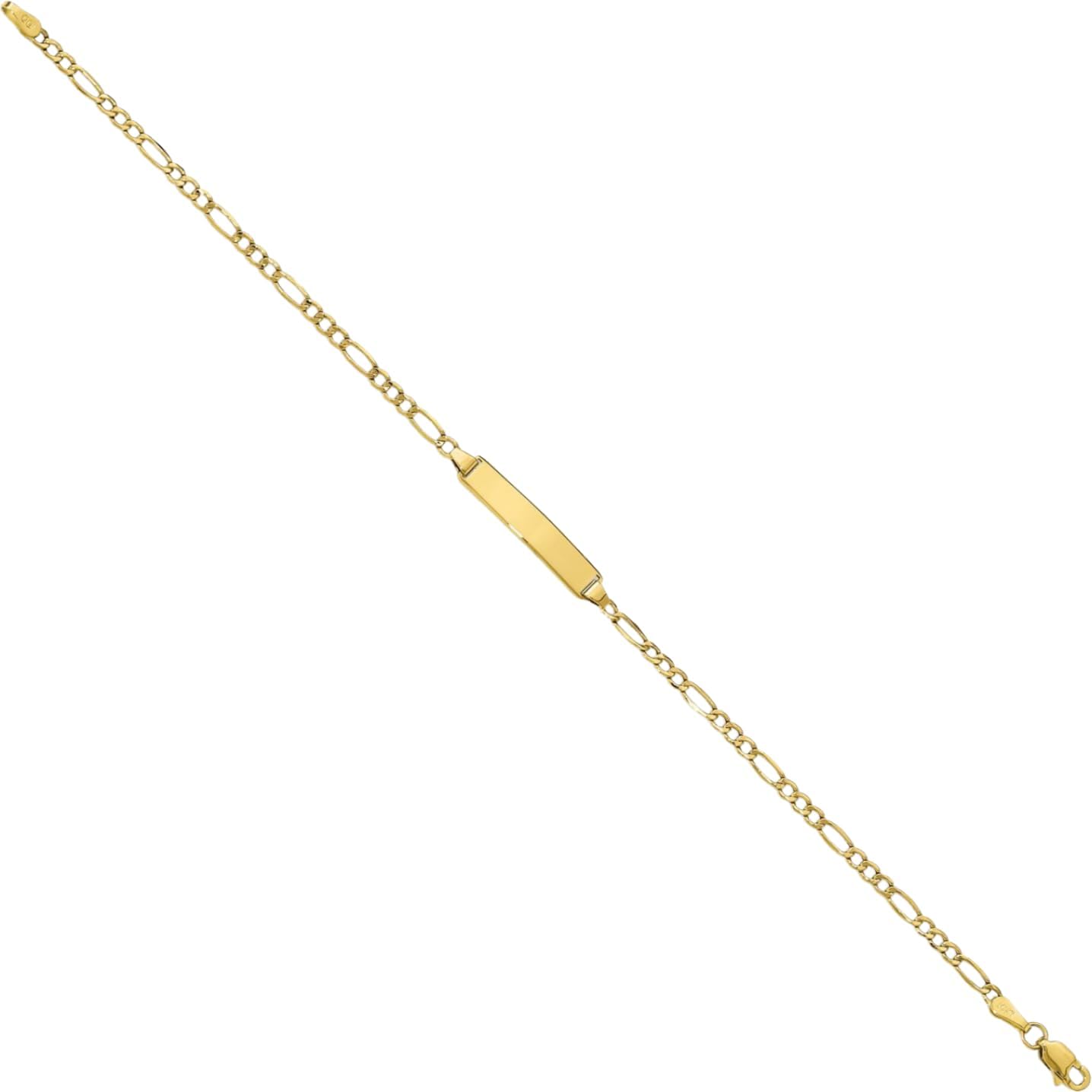 IceCarats 10K Yellow Gold 2.65mm Figaro Chain Link ID Bracelet, Polished, Engravable