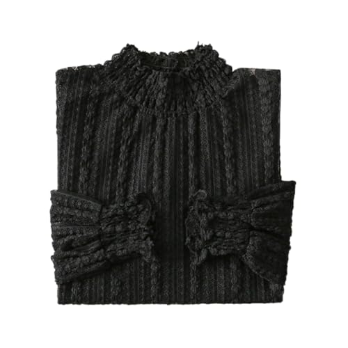 YEKEYI Blusa de encaje para mujer, manga larga, cuello alto falso, transparente, floral, encaje, Negro, XL