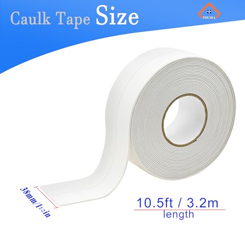 Image of TOUSEA White Caulk Tape for Bath & Kitchen,Caulking Bathroom Caulking White Self Adhesive Strip,Tub Surround,Toilet Bowl Stick,Kitchen Countertop (1.5'' x 10.5Ft，PVC Blister Shell）