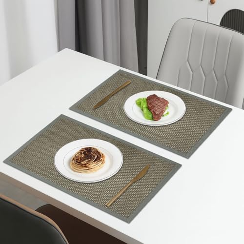 Image of Amazon Brand - Umi PVC Vinyl Basket Design Placemat STBT001 | Heat Resistant, Wipe Clean, Anti-Skid Table Mats for Dining Table, Kitchen & Home Decor (30x45 CM Grey Set of 2)