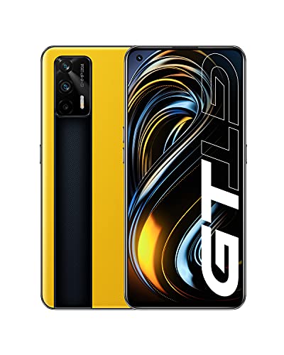 realme GT ロック解除済みスマートフォン、Qualcomm Snapdragon 888 5G プロセッサ、120Hz Super AMOLED スクリーン、65W SuperDart 充電、トリプル 64MP Sony カメラ、デュアル Sim、NFC、8+128GB、イエロー (レーシング イエロー)
