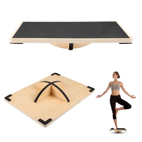 Balance Board aus Holz, 360° Balancebrett, 150kg belastbar, Stabil und Stark Professional Wobble Board, Rutschfestes Wackelbrett für Erwachsene, Übung Körper Gleichgewicht strecken Beinmuskeln