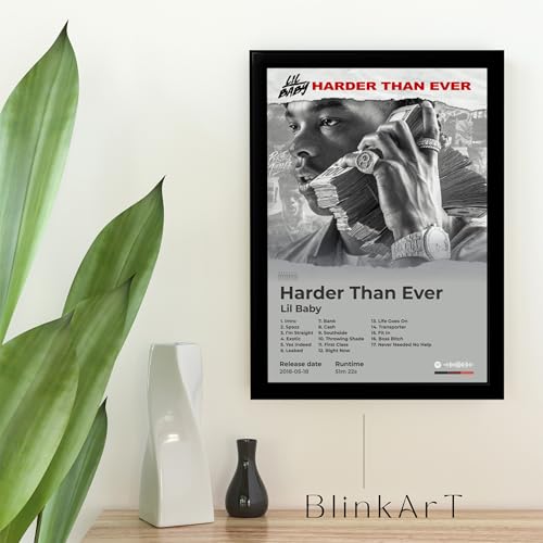 Image of BLINKART lil baby - Harder Than Ever Wall Photo Frames | Wall Art for Bedroom, Living Room, Studio or Office | Album Cover Print with Spotify Song Link QR Code | Gift for Fans - 8x12 In