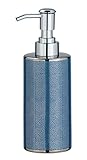 wenko dispenser sapone nuria, dosatore di sapone riempibile per sapone liquido e lozione, in pregiata ceramica con lussuosa superficie strutturata in argento/blu, 7,5 x 18,7 x 6,5 cm, capienza 300 ml