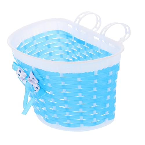 GANAZONO Wicker Bike Basket for Kids and Adults with Blue Ribbon Bow, Front Bicycle and Scooter Storage Basket, Sturdy Plastic Handlebar Carrier for