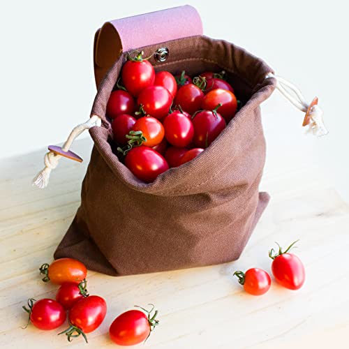 Antetek Leather Canvas Pouch, Foraging Pouch Foraging Bag Waxed Canvas Fruit Picking Bag Mushroom Pouch Leather Bushcraft Belt Pouch Portable Collapsible Bag for Outdoors Hiking Camping Hunting