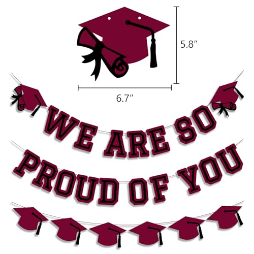 Image of We Are So Proud Of You Banner Graduation Party Decorations Congrats Grad Cap Garlands Wall Sign Maroon