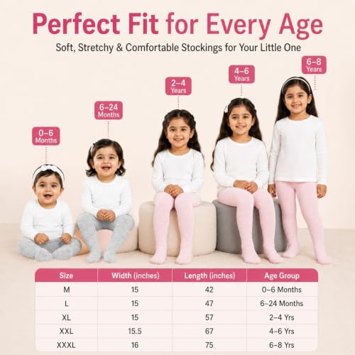 Image of THE LITTLE LOOKERS Baby Tights Thick Toddler Baby Girl Seamless Knit Leggings Thick Solid Cotton Stockings Footed Pants Pantyhose for Years Baby
