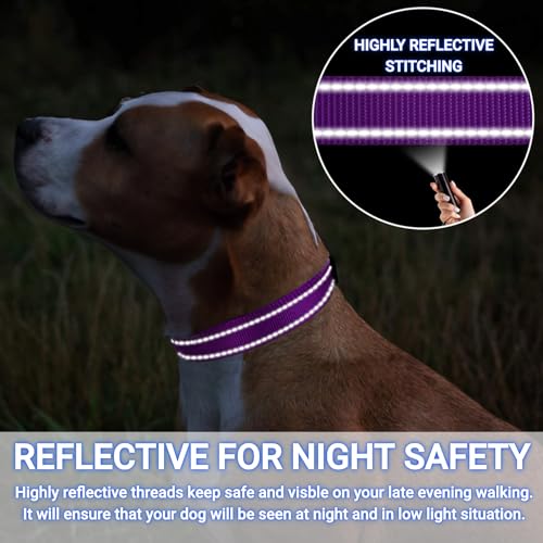 SEOUGEE Personalised Dog Collar with Engraved Metal Buckle, Reflective Nylon Collars for Small Medium Large Dogs with Custom Name Plate Phone Number (Dark Purple, M:Neck 35-50cm,Width 2cm) - Image 4