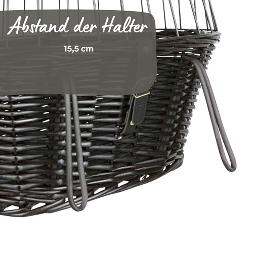 TRIXIE Hundekorb für das Fahrrad vorne bis 5 kg 50 × 41 × 35 cm - gewobener Hundefahrradkorb für den Lenker - in schicker Weidenoptik mit Kunststoff Gitter, 2818