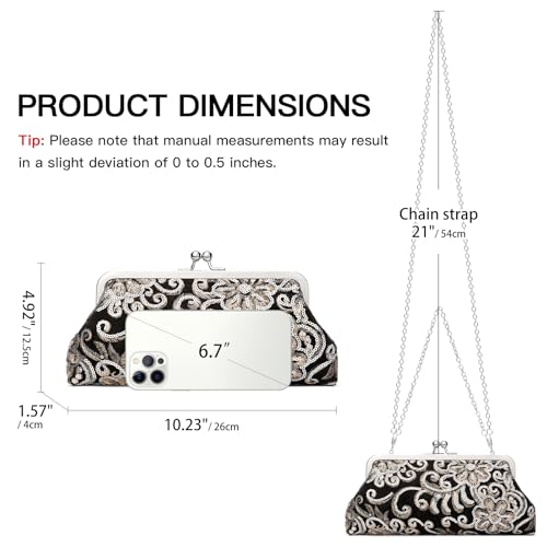 Image of RNIEGA Clutch Purse for Women Floral Embroidery Sequin Evening Bags Elegant Kiss Lock Wedding Party Cocktail
