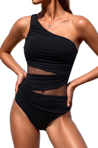 Aqua Eve Women Mesh One Piece Swimsuit - Tummy Control