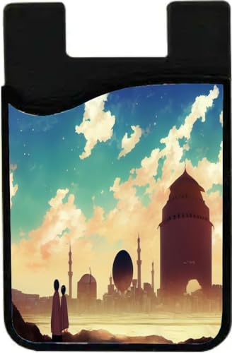 Island Gifting Neoprene Stick-on ID Card Holder for iPhone/Galaxy/Google Android Cases Featuring Image of Arabia Anime Style Backgroud of Saudi Arabia
