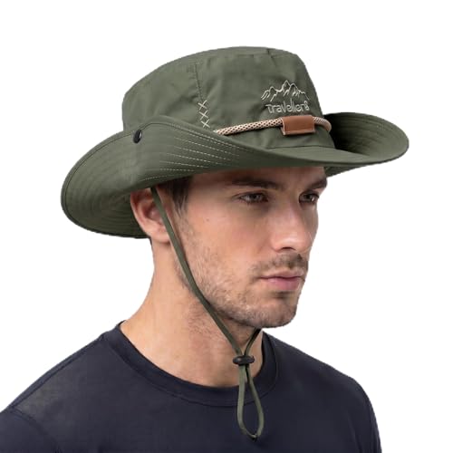 Image of Kraptick Wide Brim Sun Hat for Men - UV Protection Safari Cap for Trekking, Fishing, Hiking & Outdoor Adventures - Breathable Boonie Hat with Adjustable Chin Strap