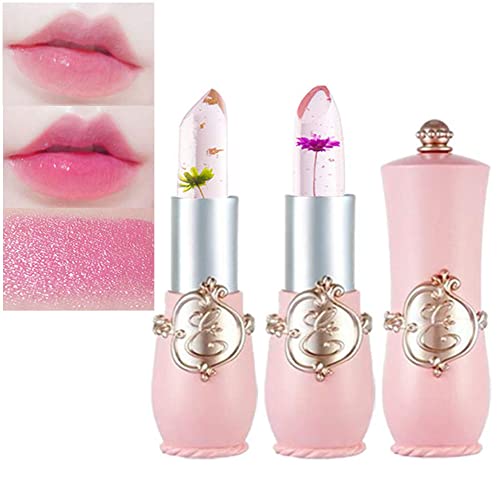 Evpct 2Pcs Crystal Flower Jelly Magic Lipstick Color Changing Lipstick,Ph Clear Jelly Crystal Lipstick With Flower Inside Magic Lipstick Lip Color Change Changing Tinted Lip Balms Aloe Vera Llipstick cover
