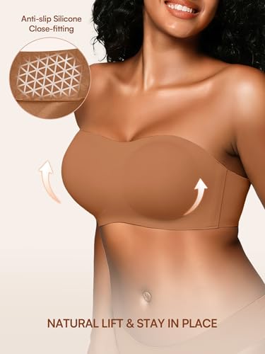 Image of Strapless Bras for Women - S-2XL Wireless Seamless Bandeau, Soft Padded Bralette, Comfortable Tube Top Bra (A-D Cup)