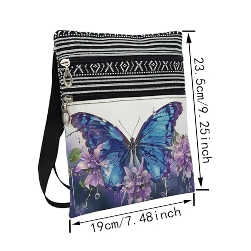 Butterfly Messenger Bag Small Ethnic Pattern Printed Adjustable Strap Crossbody Zipper Bag Butterfly Phone Bag Wallet Cute Shoulder Handbag for Women - 22
