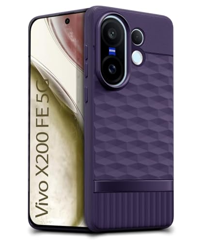 Image of WOW IMAGINE Back Cover for Vivo X200 FE 5G with Hexa Cube Design | Ultra Slim Soft Rubberised Case | Inner Velvet Fabric | Matte Silicone Flexible Mobile Case | Camera Protection - Purple