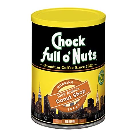 Chock Full o’Nuts Donut Shop Roast Ground Coffee, Light Roast - Arabica Coffee Beans – Mildly Roasted, Smooth-Flavored Breakfast Blend (10.2 Oz. Can) Cover