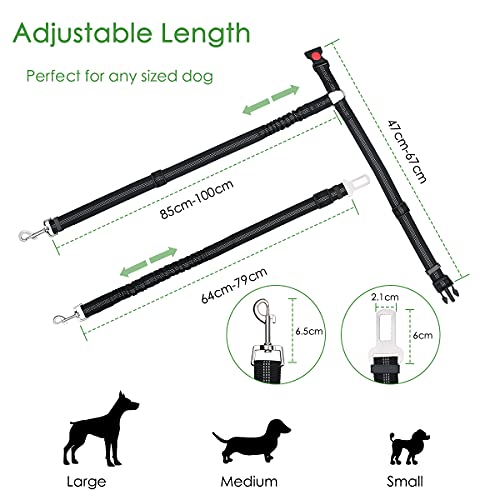 URAQT Hunde Sicherheitsgurt,2 Stück Anschnallgurt Auto mit Universalstecker Hundesicherheitsgurt mit Elastischer Ruckdämpfung und Starke Karabiner 2 in 1 Verstellbares 64-79cm Hundegurt fürs Auto