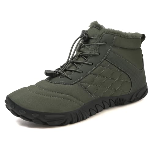 FlexEase Barefoot Botas Hombre Mujer Invierno con Puntera Ancha Botines de Nieve Zapatos Forro de Felpa Caliente Antideslizante Green47EU