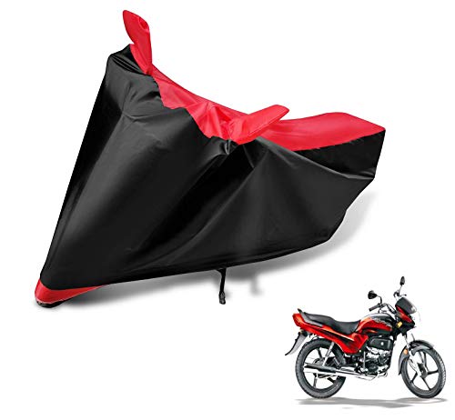 Image of Auto Hub Bike Cover Compatible with Hero Passion Plus with Mirror Pocket, Dustproof, Heat Resistant, Triple Stitched, Passion Plus Bike Cover- Black, Red