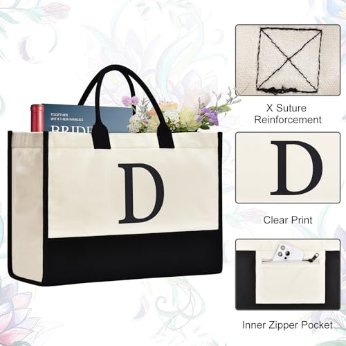 Image of GASSDA Initial Canvas Tote Bag Birthdays Gift for Women Mom Teacher Friend Bridesmaid,Custom for Wedding Beach Holidays