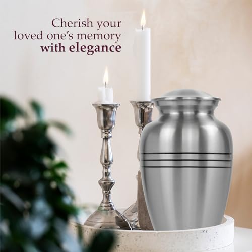 Image of Trupoint Memorials Cremation Urns for Human Ashes, Funeral Memorial Urn for Male and Female, Decorative Burial Metal Urn Collection for Adult Men & Women - Silver, Adult (200 LB)