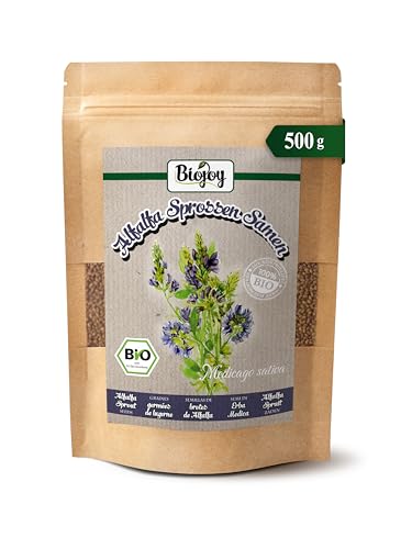 Biojoy Semillas de Alfalfa Orgánicas (500 g), crudas y enteras, sin aditivos