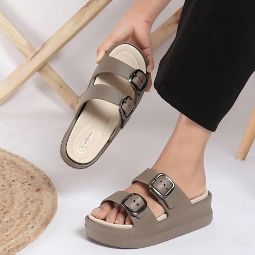 Image of Essence Women Buckle Sandals with Super Soft Insole | Ergonomic Footbed | Lightweight | Platform Heel | Cushioned Sole | Suggested by Doctors I Latest, Stylish and Trendy Slip-Ons for Girls and Ladies