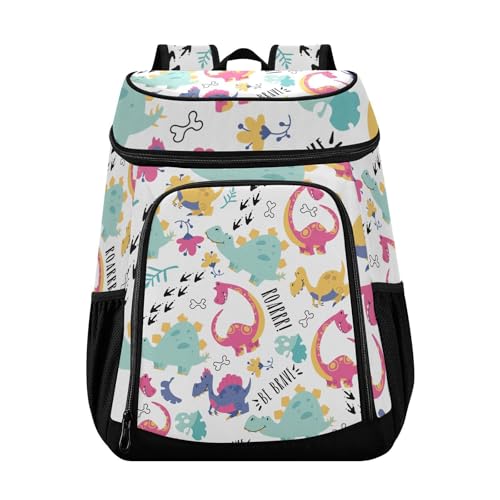 Cute Dinosaur White Cartoon Cooler Backpack Cooler Insulated Leak Proof Lunch Backpack 36 Cans Waterproof Soft for Men Women Picnic Hiking Camping Beach