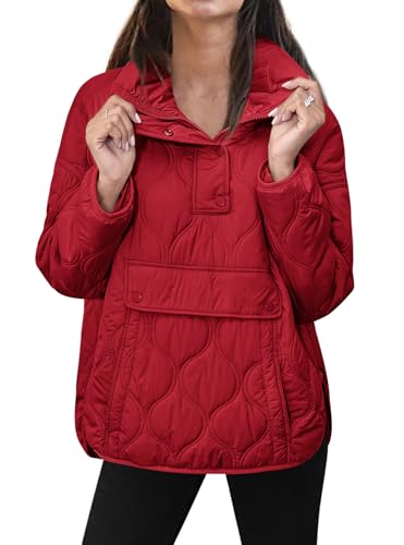 Yousify Womens Puffer Jackets Pullover Quilted Lightweight Jacket Long Sleeve Half Zip Up Coat with Pocket S-2XL2