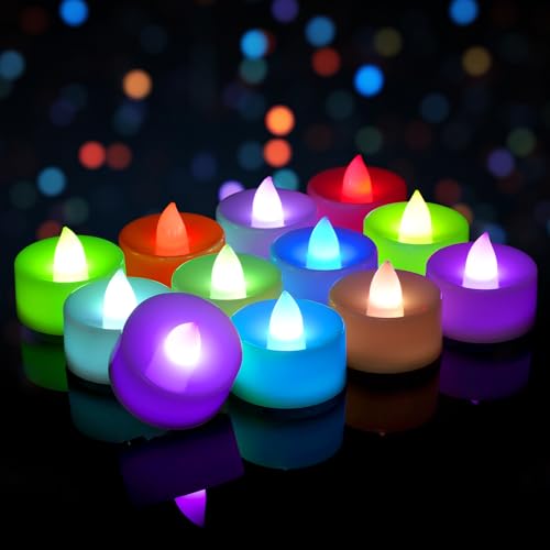 Image of Homemory Color Changing Tea Lights Candles Battery Operated, Flickering Flameless LED Votive Candles, 7 Color Tealights for Halloween, Witchy Party, Birthday Party, Kids Room, DIY Decor, 50-Pack