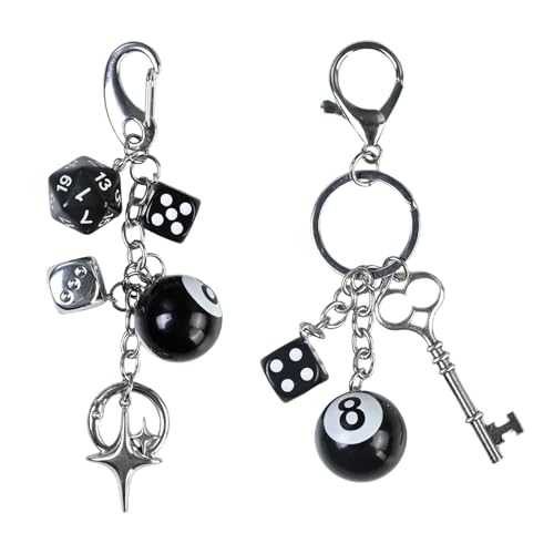 Kaiyzo 2 Piezas de Llavero Retro con Diseño de 8 Ball y Dados, Accesorio Estético para Mochila, Bolso y Llaves, Talismán de Bolso para Hombres y Mujeres, Llavero Personalizado
