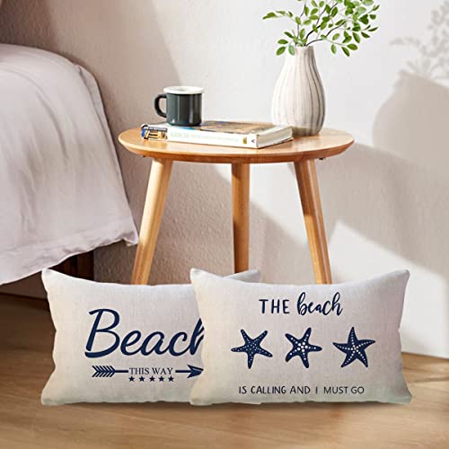 ULOVE LOVE YOURSELF Blue Beach Decor Lumbar Throw Pillow Cover with Starfish Cushion Covers Summer Holiday Beach House Decorative Rectangular/Waist Pillowcases 12x20 inch, Set of 2 by ULOVE LOVE YOURSELF - Used condition - Image 7