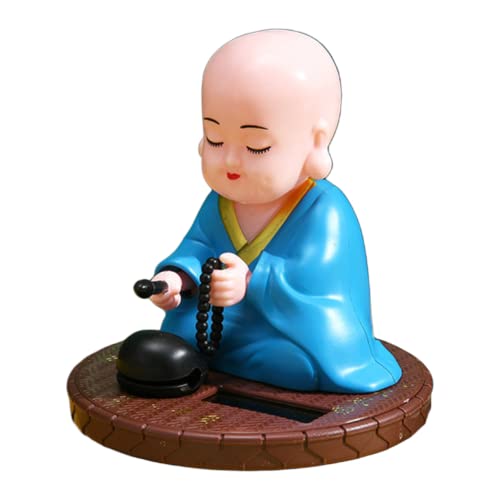 Image of AUGEN Small Buddhist Monk Solar Ornaments, Automatic Nodding Lucky Meaning Light Energy Sensing Eco Friendly Solar Buddhist Monk Statue Decoration for Home Car Dashboard (Pack of 1)(B, Blue)