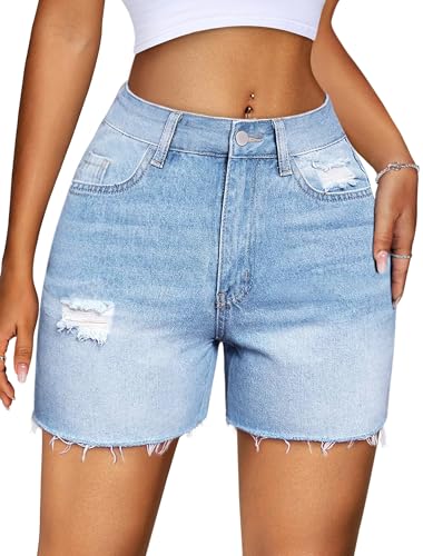 IWD Jean Shorts for Women High Waisted Stretchy Casual Denim Shorts Ripped Frayed Hem Summer Trendy Jorts2