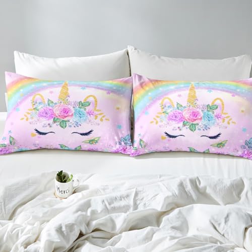 Parure de lit licorne 135x200 anti-drap rêche housse couette violette