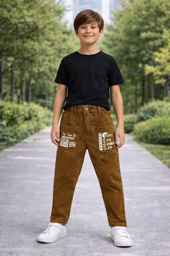 Image of Boys Cargo Pants, Kids Cargo Jeans with Pockets, Adjustable Waist, Stretch Denim Casual Pants for Boys