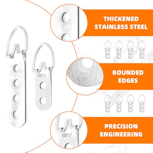 Image of 40Pcs D Ring Picture Hangers, Heavy Duty D Ring Picture Hanger with 120pcs Screws, 2 & 4 Holes D Hooks for Hanging Picture Mirror Photo Frame Hardware