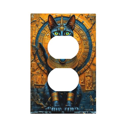 Decorative Outlet Covers Egyptian Black Cat Vintage Gold Decorated 1 Gang Duplex Light Switch Cover Plate Wall Plates for Electrical Outlets Switchplate Faceplate for Home Decor