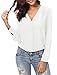 Urban CoCo Womens V Neck Ruffled Shoulder Business Causal Chiffon Blouse Button Down Shirts (Medium, White)